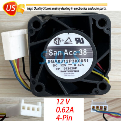 Ventilateur De Refroidissement Sanyo 12V 0.62A 38mm 4 Fils - Pour PC, électronique, Refroidissement Actif