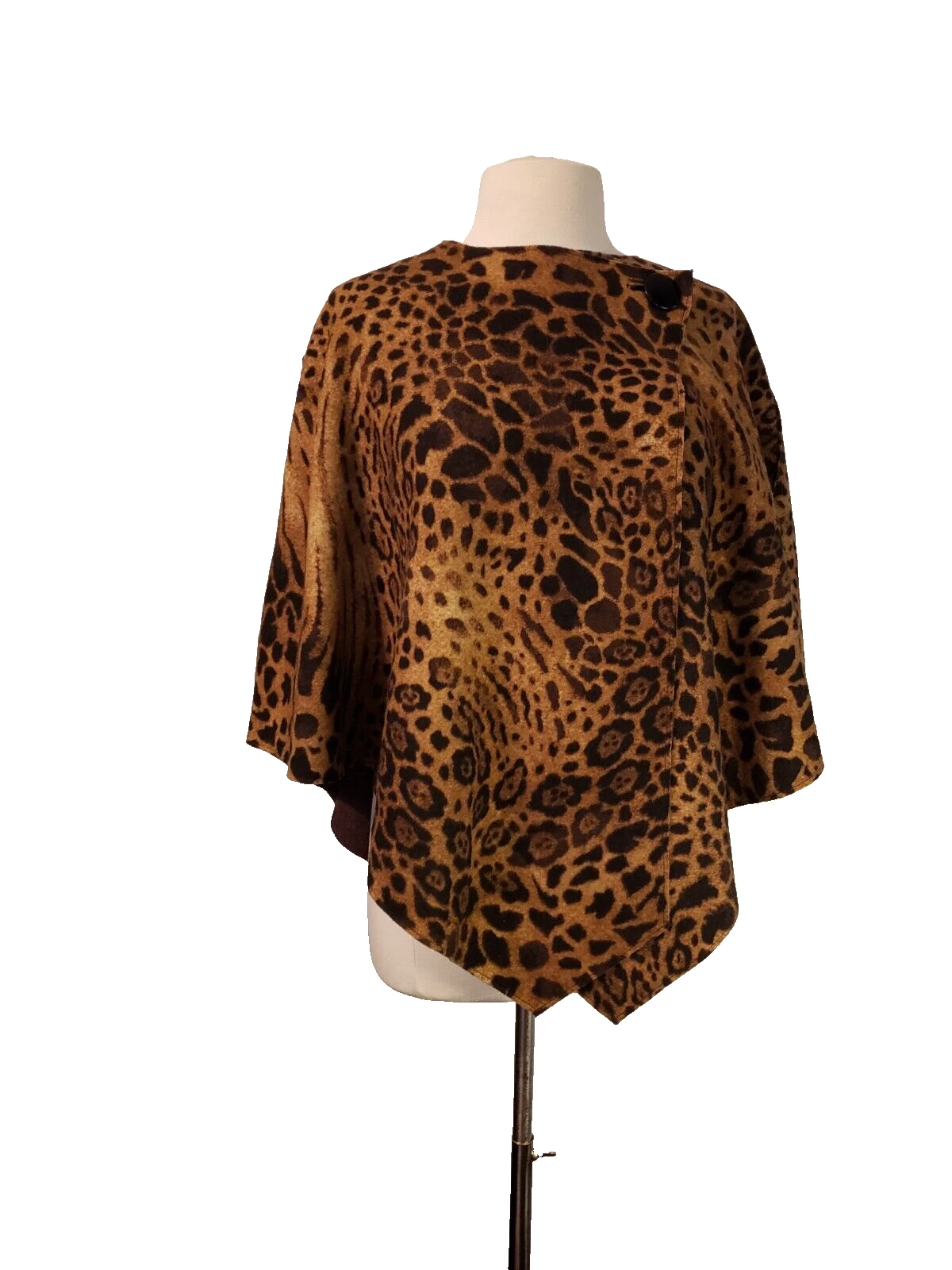 Jones New York Reversible Wool Blend Leopard Print Brown Poncho One Size
