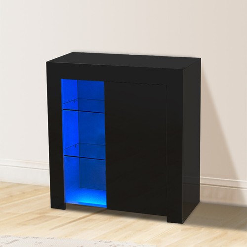 High Gloss Cupboard Cabinet Display Sideboard Storage With Door Glass LED Light - Picture 24 of 97