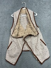 Papaya Faux Fur Wool Sherpa Open Front Drape Vest Leather Trim Medium Women’s