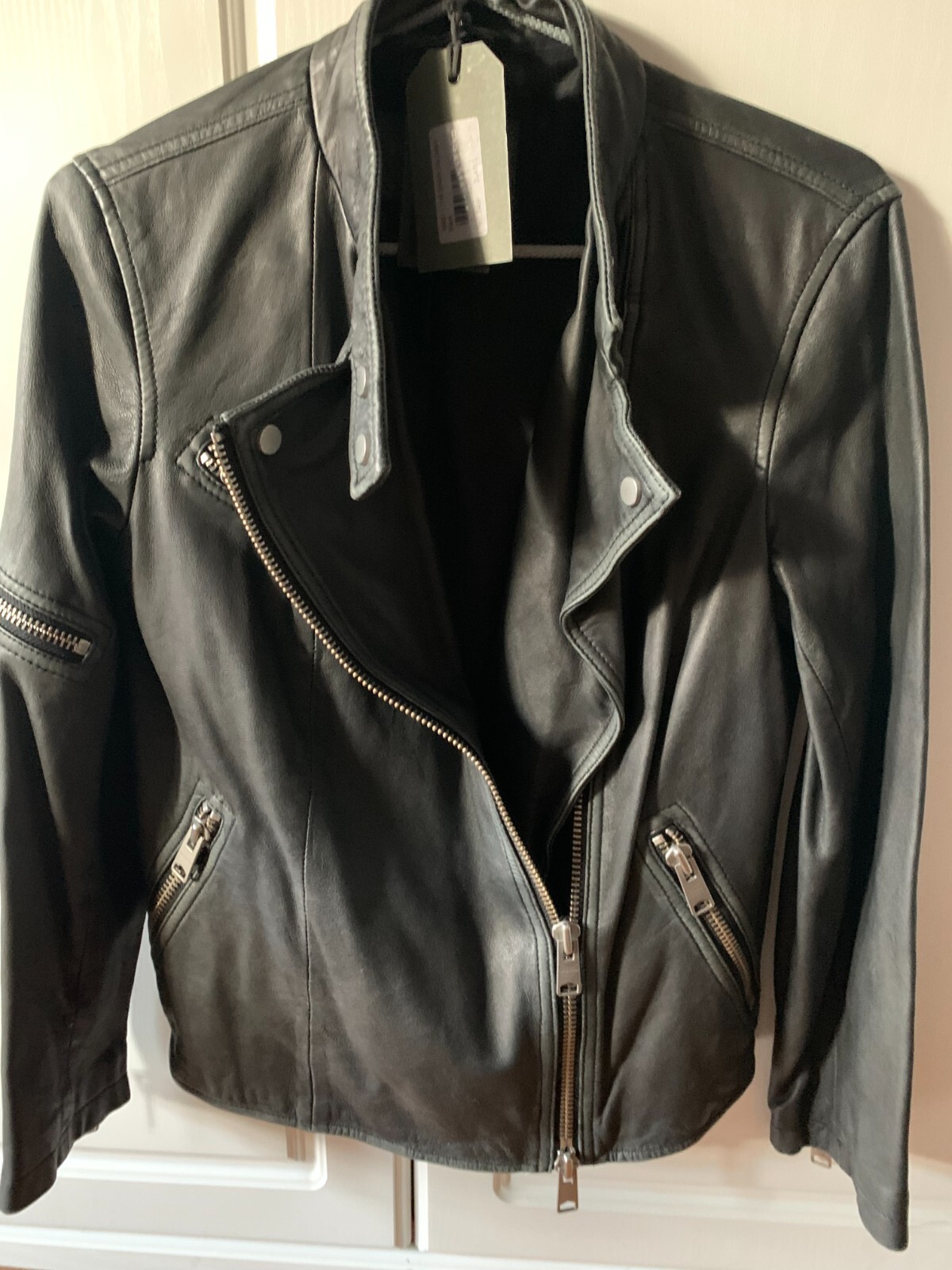 Allsaints Women's Mast Distressed Leather Biker Jacket Size 8 image 2