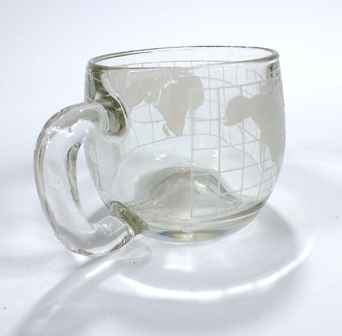 Vintage Nestle Nescafe Etched Clear Glass World Globe Coffee Mug Cup - Picture 2 of 6