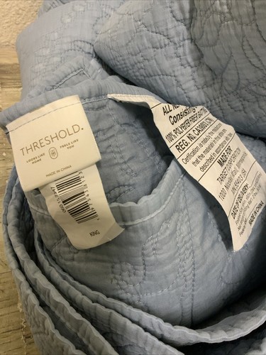 🕋 Threshold: Microfiber King Garment Washed Paisley Stitch Quilt Sky Blue🆕 - Picture 8 of 8