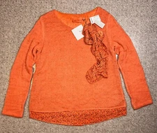 NWT belle france Pullover Long Sleeve Women's Lined Sweater and Scarf L Orange