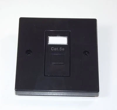 BLACK Cat5e RJ45 Single Face Plate (Ethernet Network 1 gang wall socket) - Image 1 of 2