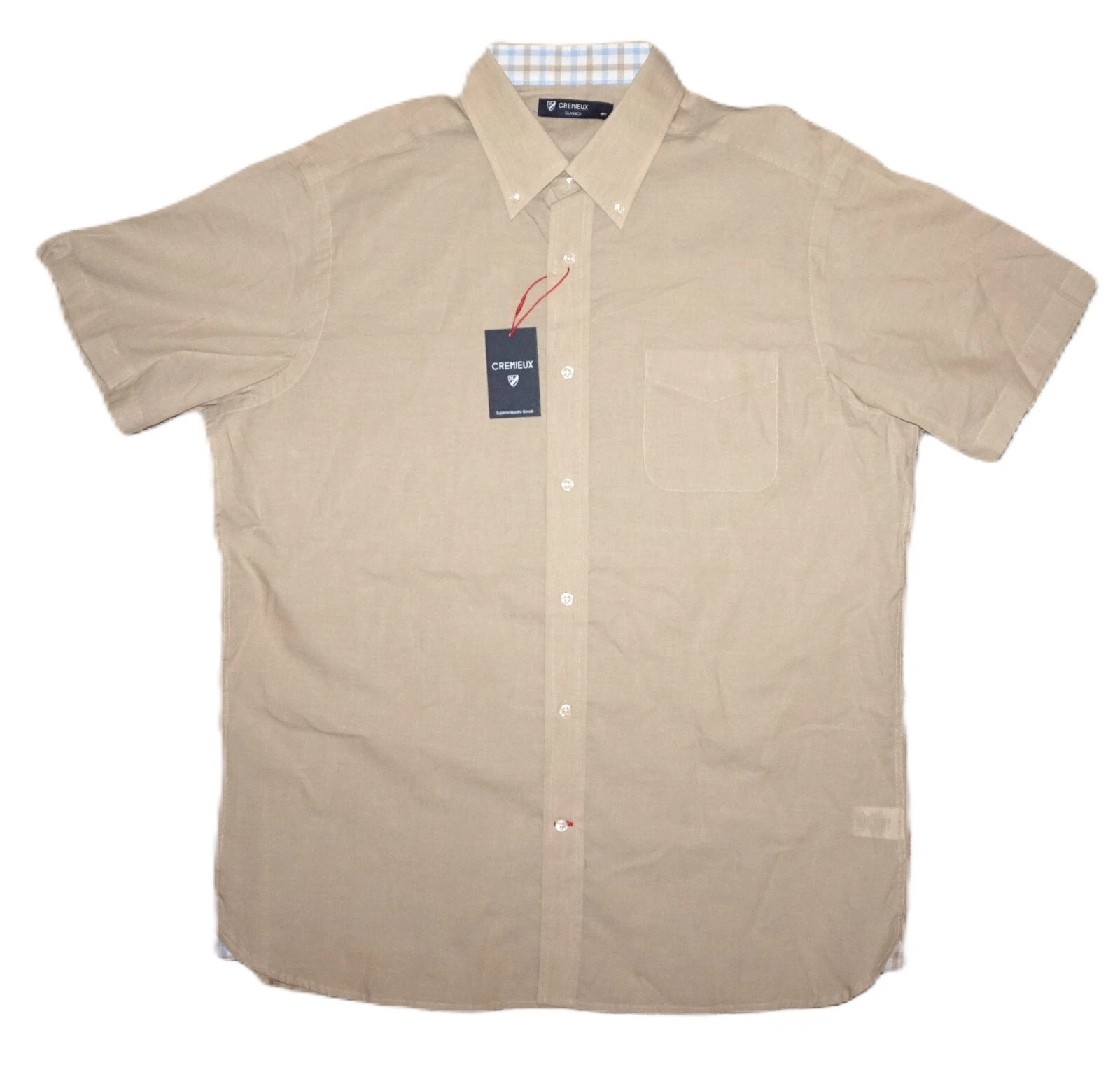 Daniel Cremieux Short Sleeve Shirt L Khaki Lightweight Cotton Linen NWT (DSS460)