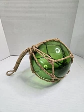 Vintage Large 8" Green Glass Fishing Float Buoy Nautical Beach House Decor 