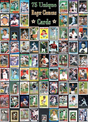 Roger Clemens Lot of 75 Different Baseball Cards with No Duplicates/Doubles!