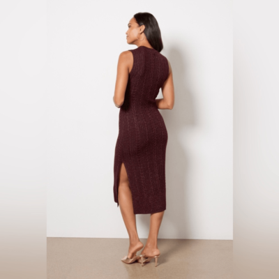midi burgundy sweater dress Burgundy Black Winter Knit Sweater Belt Midi Dress