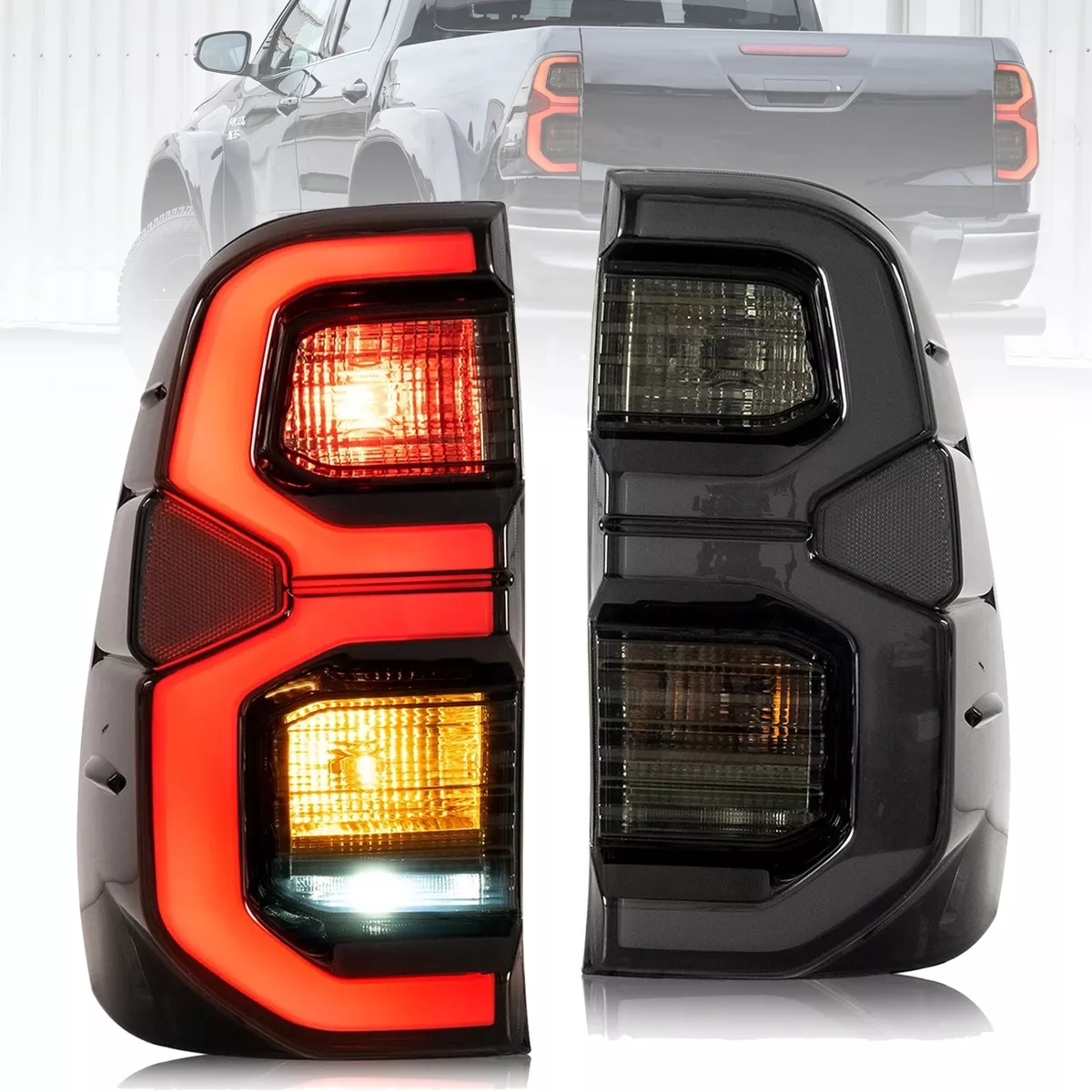 VLAND Full LED Smoked Lens Tail Lights For Toyota Hilux 2015 2020 Rear Lamps