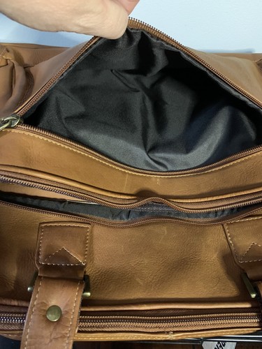 NWT DayTrekr by Mosaic Leather brief /laptop 2 Section case Tan Adjustable Strap - Picture 5 of 11