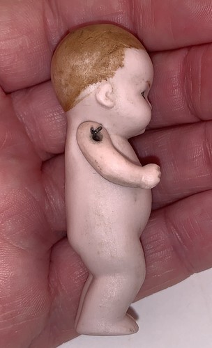 Antique German All Bisque 2.5” Miniature Doll Jointed Arms Dollhouse Mini - Picture 5 of 9