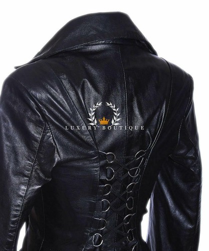 Valentina Black Ladies Designer Military Real en ligne Lambskin Leather Corset Tail Coat