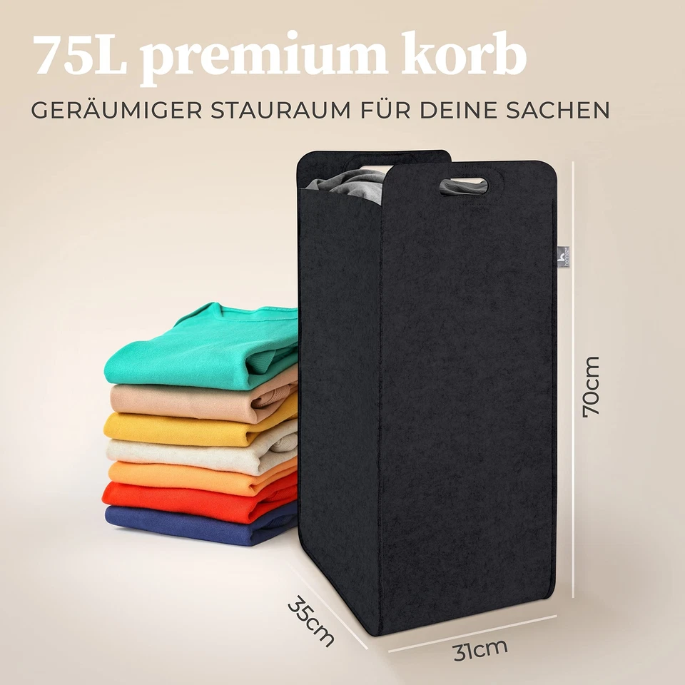 Wäschekorb Filz schmal zusammenklappbar - Wäschesack Groß für Schmutzwäsche W... - Bild 4 von 4