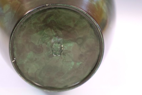 Ancien vase bronze japonais vert cristallin patiné signé 11" 5lbs. - Photo 7/12