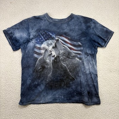 Howling Wolves T-Shirt Sz L Blue Tie Dye 2014 Collin Bogle USA Flag Graphic Tee