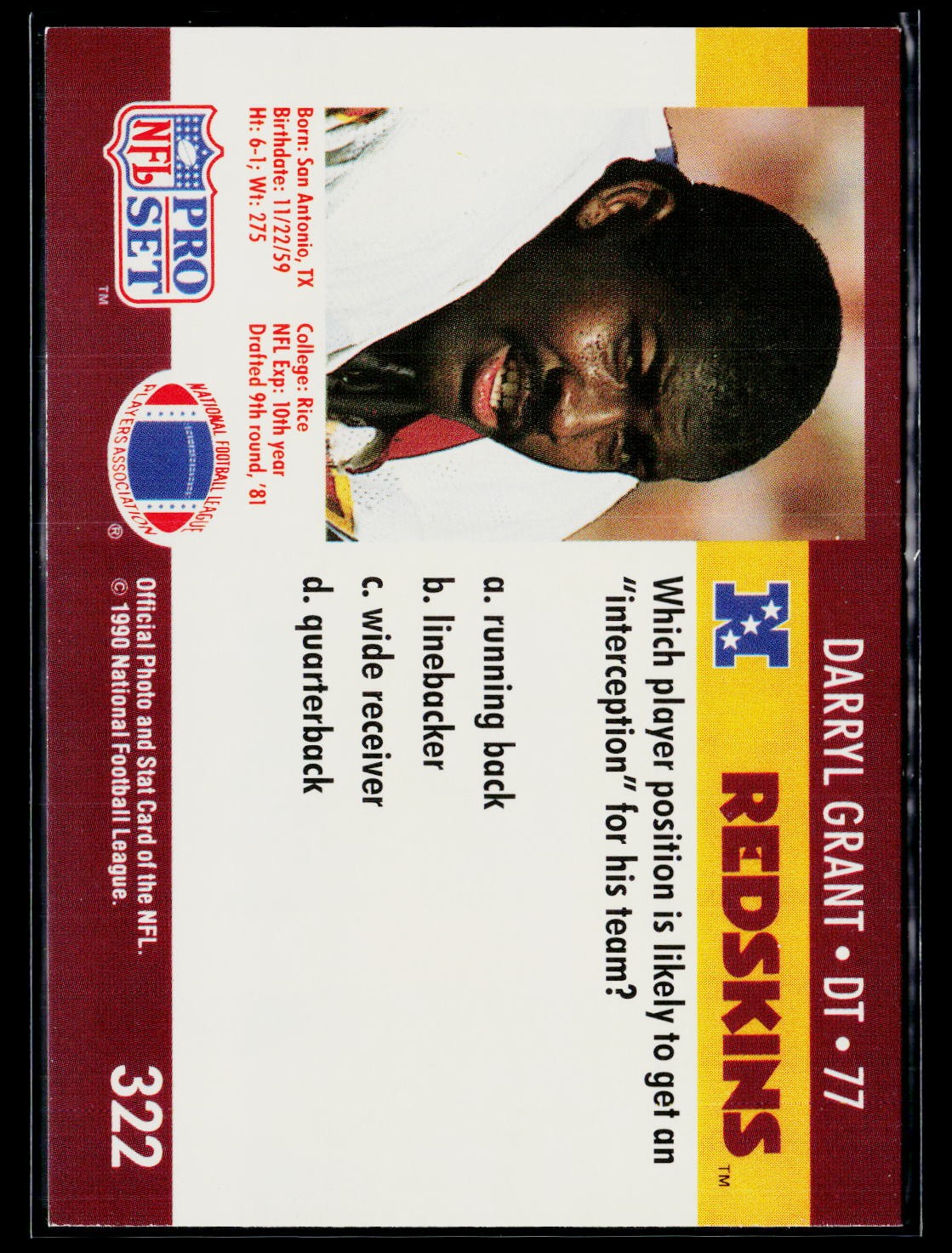 1990 Pro Set FACT Cincinnati #322 Darryl Grant