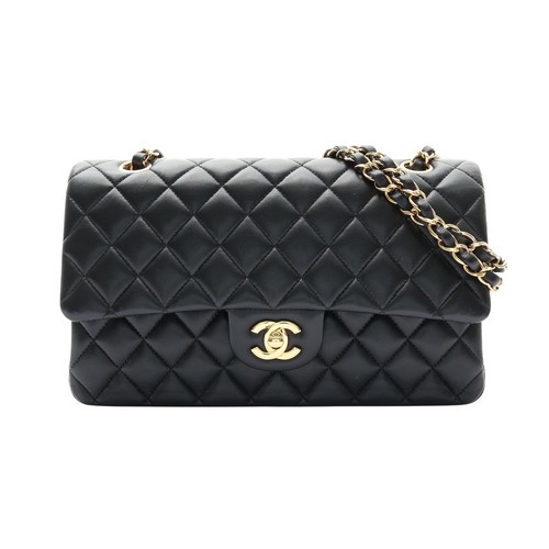 CHANEL Classic Flap 25 Chain Shoulder Bag Black Quilted Lambskin GHW A01112