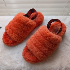 UGG Fluff Yeah Slide Slipper Orange  Sz 10  Shearling Platform Cozy House Shoe