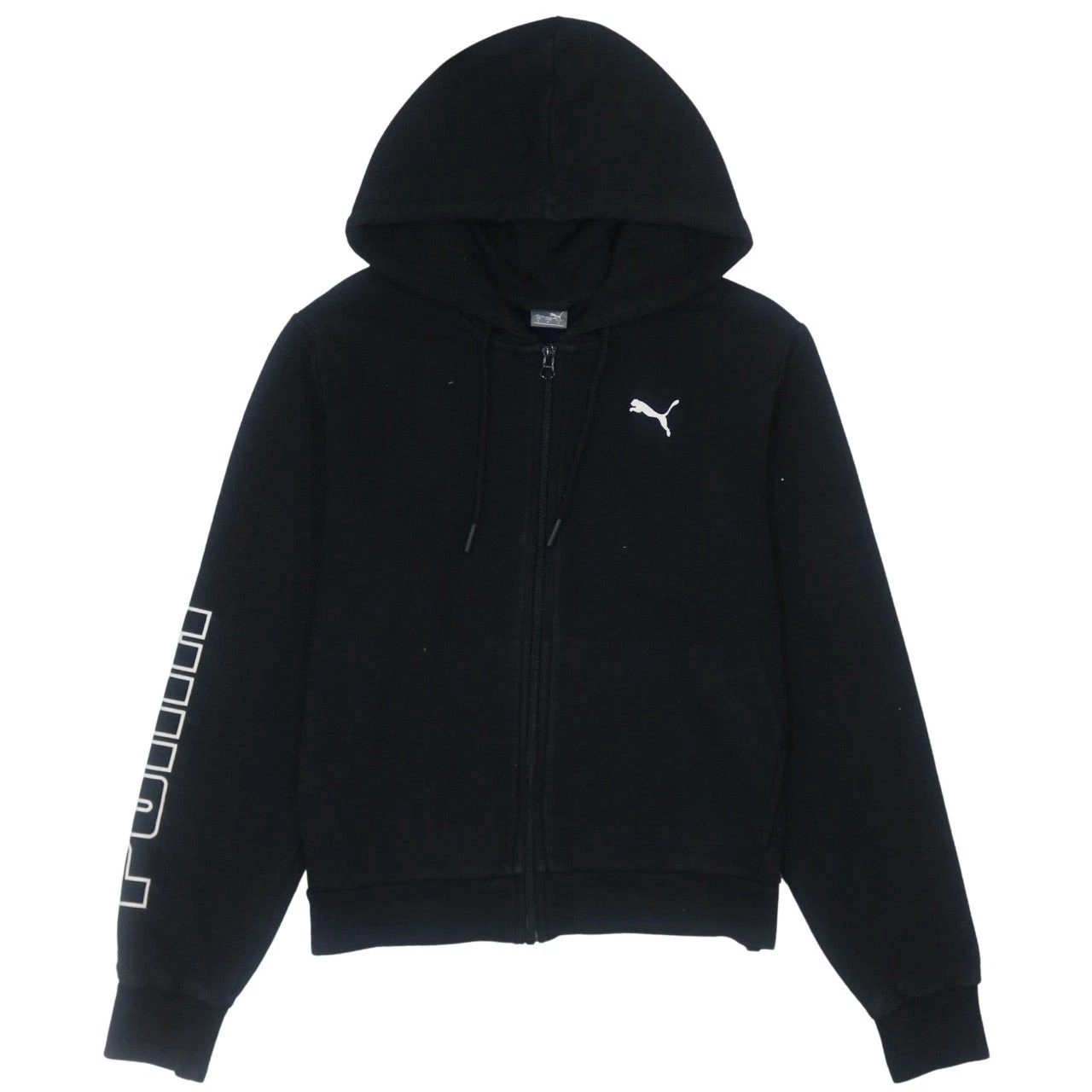 Puma Women Black Full Zip Hoodie Small Cotton Blend Logo Detail