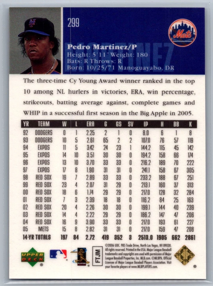 /150 2006 Upper Deck Special F/X - Purple-Holo Pedro Martinez #299 - HOF NM-MT - Image 2 of 2