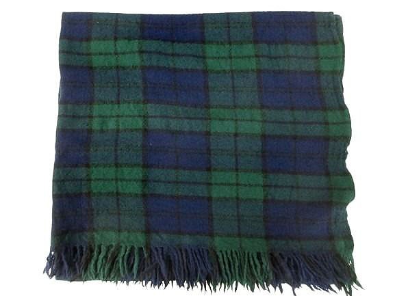 Tricot COMME des GARCONS Green Navy Wool Check Shawl Stole 170cm x 90cm (Ages 14