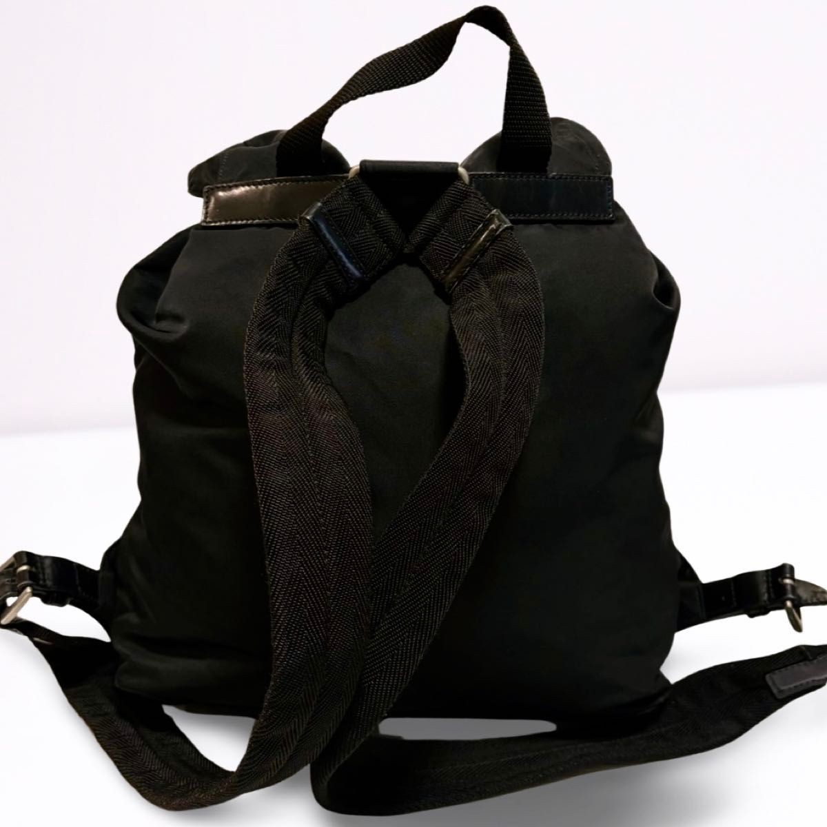 PRADA backpack triangular logo black nylon unisex… - image 3