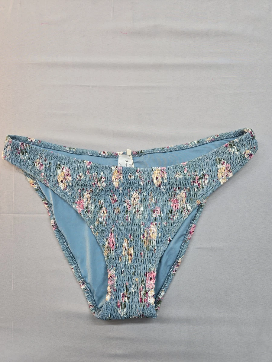 Slip bikini floreale strutturato con perle - Blu - Donna