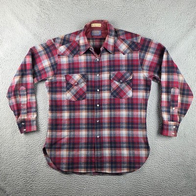 Vintage Pendleton Size Large High Grade Western Wear Pearl Snap Wool Plaid USA