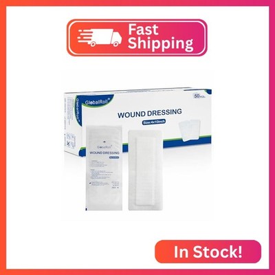 GlobalRoll Island Dressing Bordered Gauze 4''x10'', 50 Individually Packed Non-Sti
