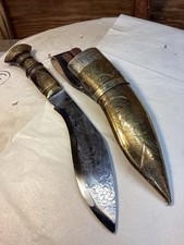 Vintage Engraved Kubrick Knife With Brass In Laid Sheath Would Handle