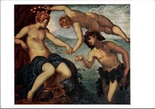 Venezia Italy Bacchus and Ariadne Painting Art Continental Postcard B310