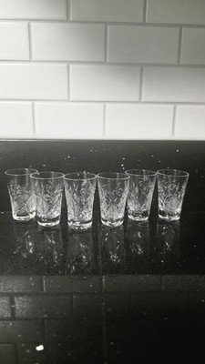 Set of 6 Elegant Modern Russian Cut Crystal Shot Glasses 1.2oz - New Condition