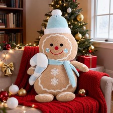 Christmas Gingerbread Boy Pillow, Christmas Decoration Winter Throw Pillows S...