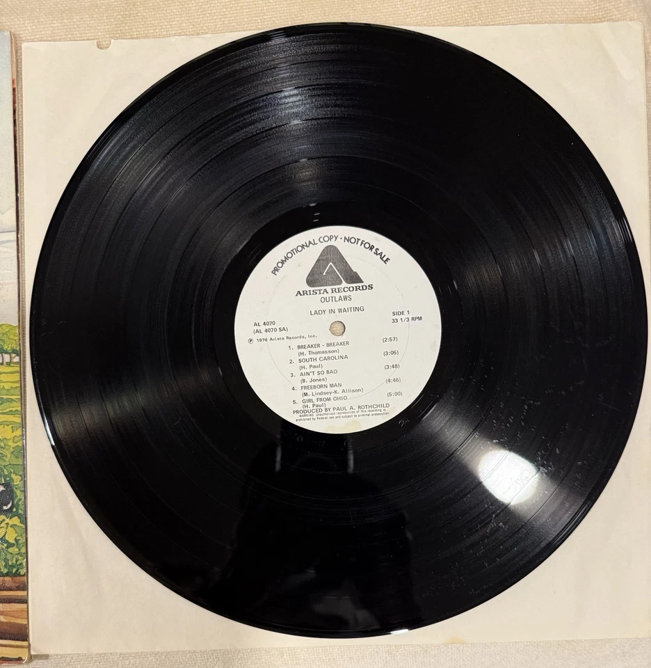 Outlaws Lady in Waiting vinyl lp 1976 Arista white label promo VG/VG Play Tested - Image 3 of 4