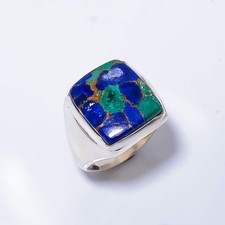 Copper Azurite Gemstone 925 Sterling Silver Solitaire Handmade Ring s.8 A353