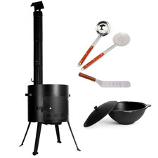 Utschak Uchag Feuerofen Stahl mit Usbekische Kazan 12 L 2st Löffel Grillspachtel