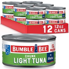 Chunk Light Tuna in Water, 12 oz Can Pack of 12 - Wild Caught, 17g Protein