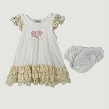 Vintage Baby Crochet Lace Pink Frilly Bow Bloomers Cottage Core Dainty Dress