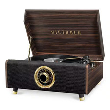 4-In-1 Highland Bluetooth Record Player with 3-Speed Turntable with FM Radio