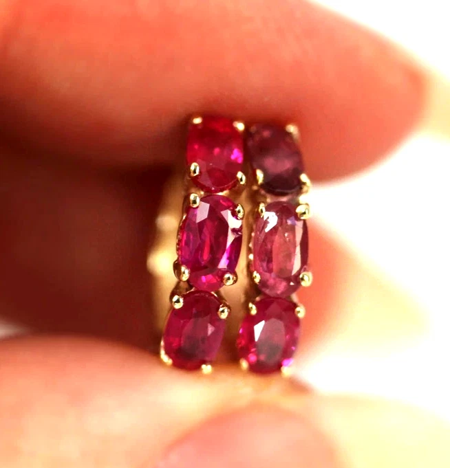 1.44 Karat Ovaler Schliff Rot Rubin Huggie Creolen IN Massivem 14k Gelbgold - Bild 2 von 3