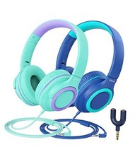  2 Pack  Kids Headphones with Microphone - 94dB Safe Volume Green  Blue