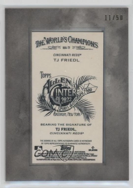 2022 Topps Allen & Ginter X Silver Frame /50 TJ Friedl #MA-TF Rookie Auto RC - Image 2 of 2