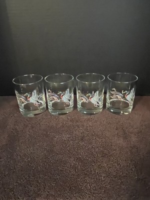 Set Of 4 Vintage Norman R Wamer Rocks Glass Ducks In Flight