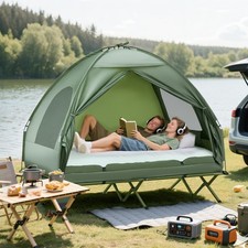 2-Person Tent Cot,4-in-1 Elevated Camping Bed Combo with Air Mattress,Bed Cover