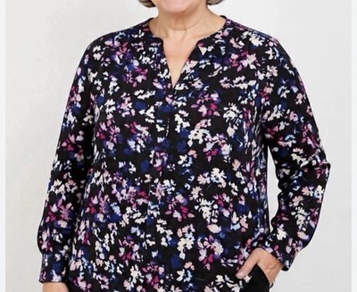 LANE BRYANT Womens Black Satin TunicFloral Ruched-Shoulder Blouse Plus Sz 20 New