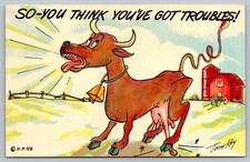 So - You Think You've Got troubles! Cow Humor Funny Cartoon Postcard