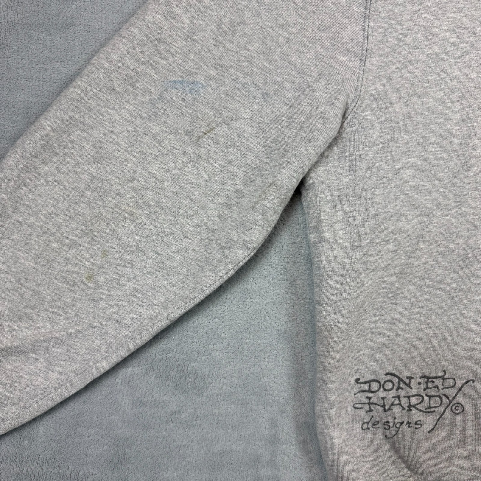 Vintage Ed Hardy Love Kills Slowly Grey Oversized Size Small Full Zip Hoodie image 6