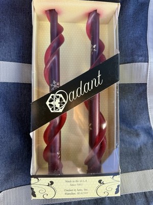 Dadant Beeswax candles Cranberry snowflake ruffle candle set up two tapers, new 
