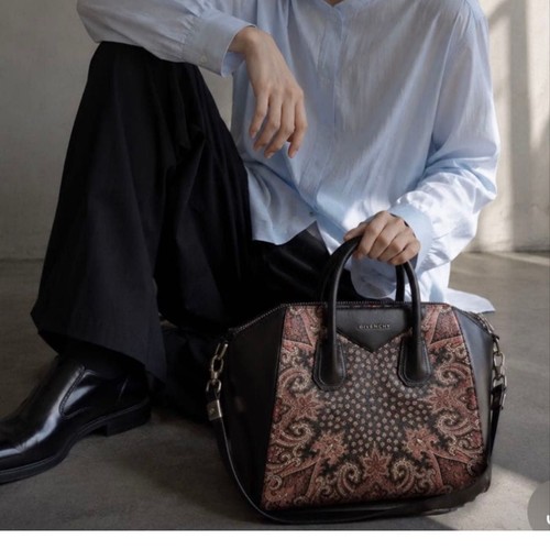 Givenchy Antigona Paisley Black Leather Handbag Women Pre-Owned